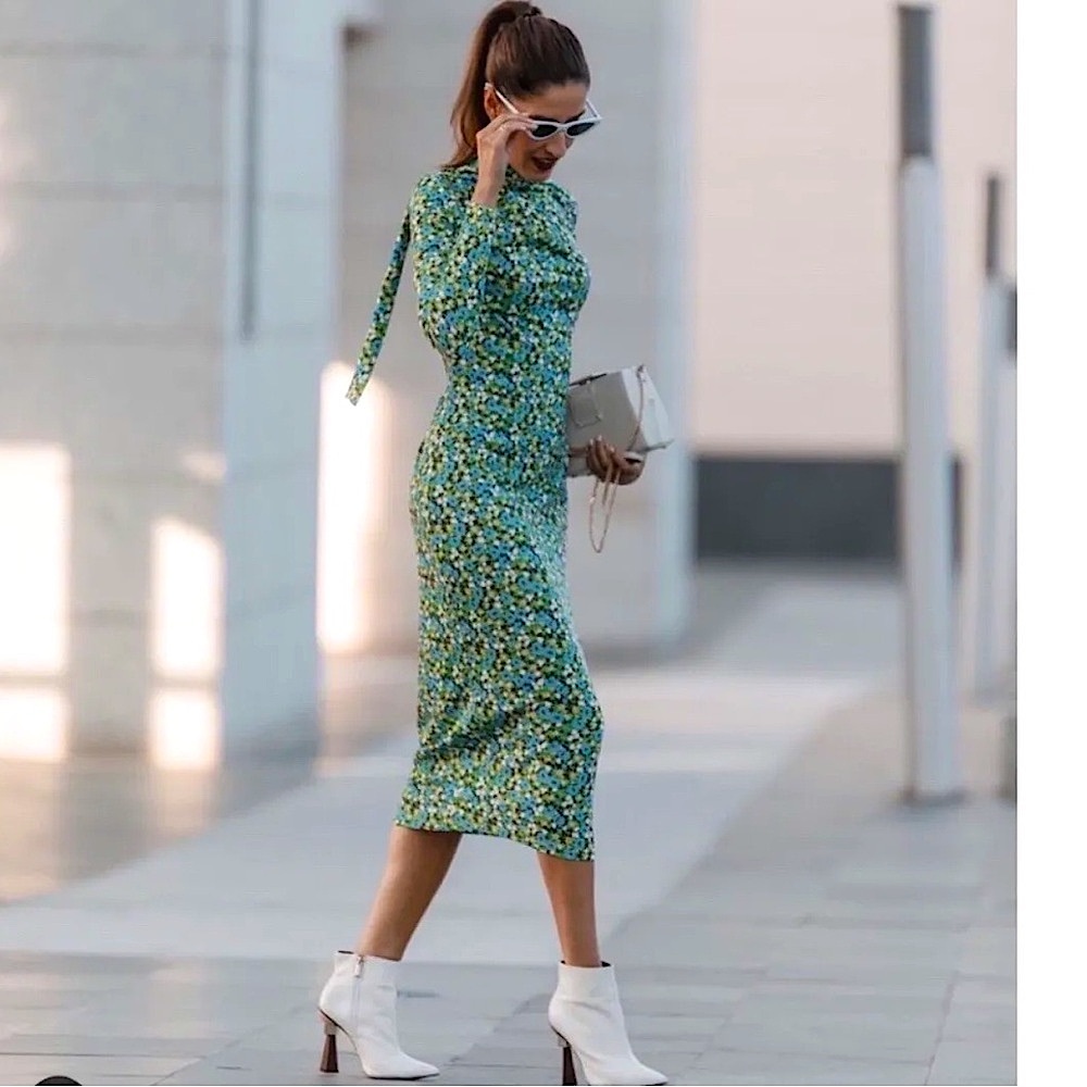 💚 ZARA Bloggers Fav Long Sleeve Floral Backless Dress with Tie. LARGE
